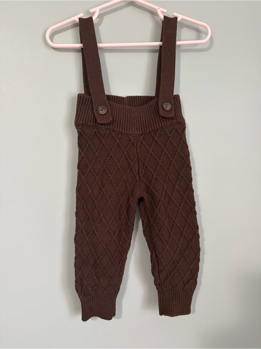 Jamie Kay Brown Knit Diamond Suspender Overalls Size 3-6 Months
